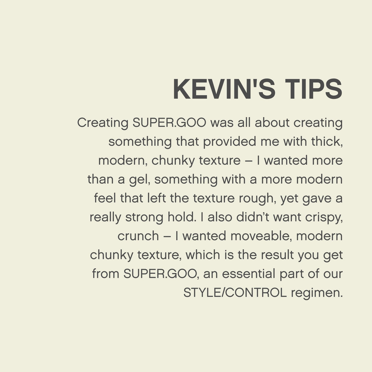 KEVIN.MURPHY SUPER.GOO ingredient display with green tea leaves and bamboo benefit conditioning