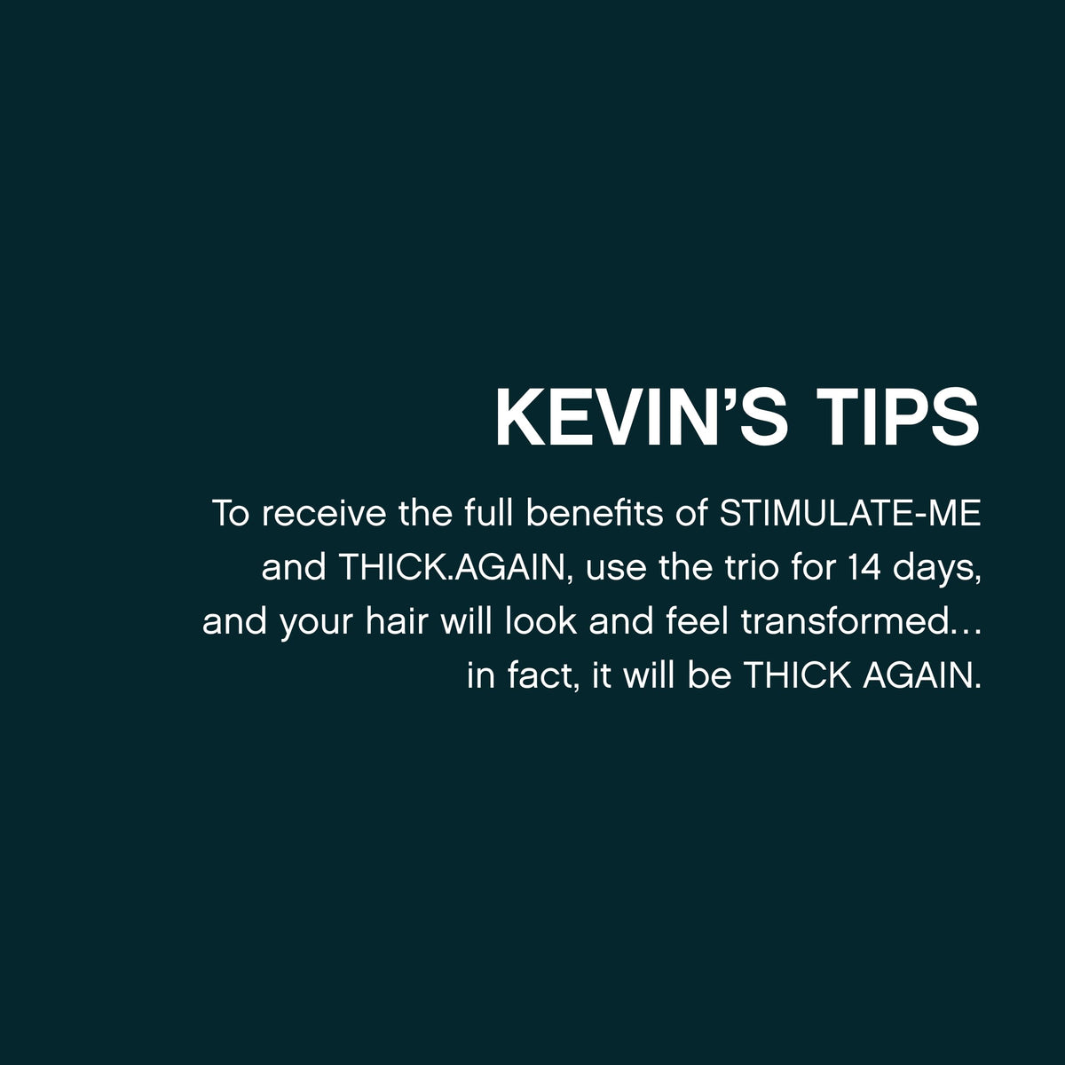 KEVIN.MURPHY THICK.AGAIN label detail emphasizing heat protection and clean formula