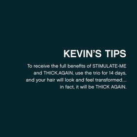 KEVIN.MURPHY THICK.AGAIN label detail emphasizing heat protection and clean formula