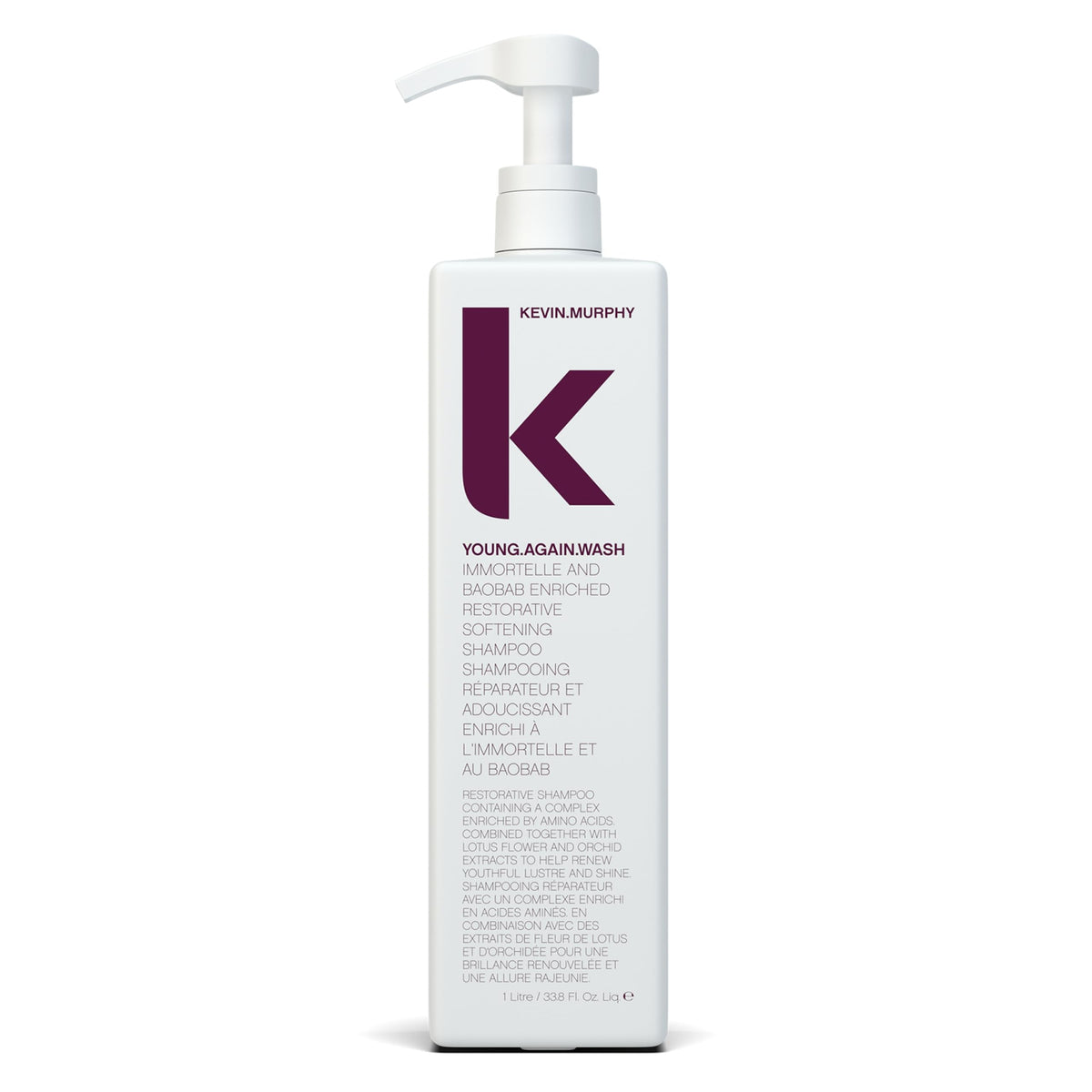 KEVIN.MURPHY front bottle shot showing YOUNG.AGAIN.WASH 1L for restorative hydration