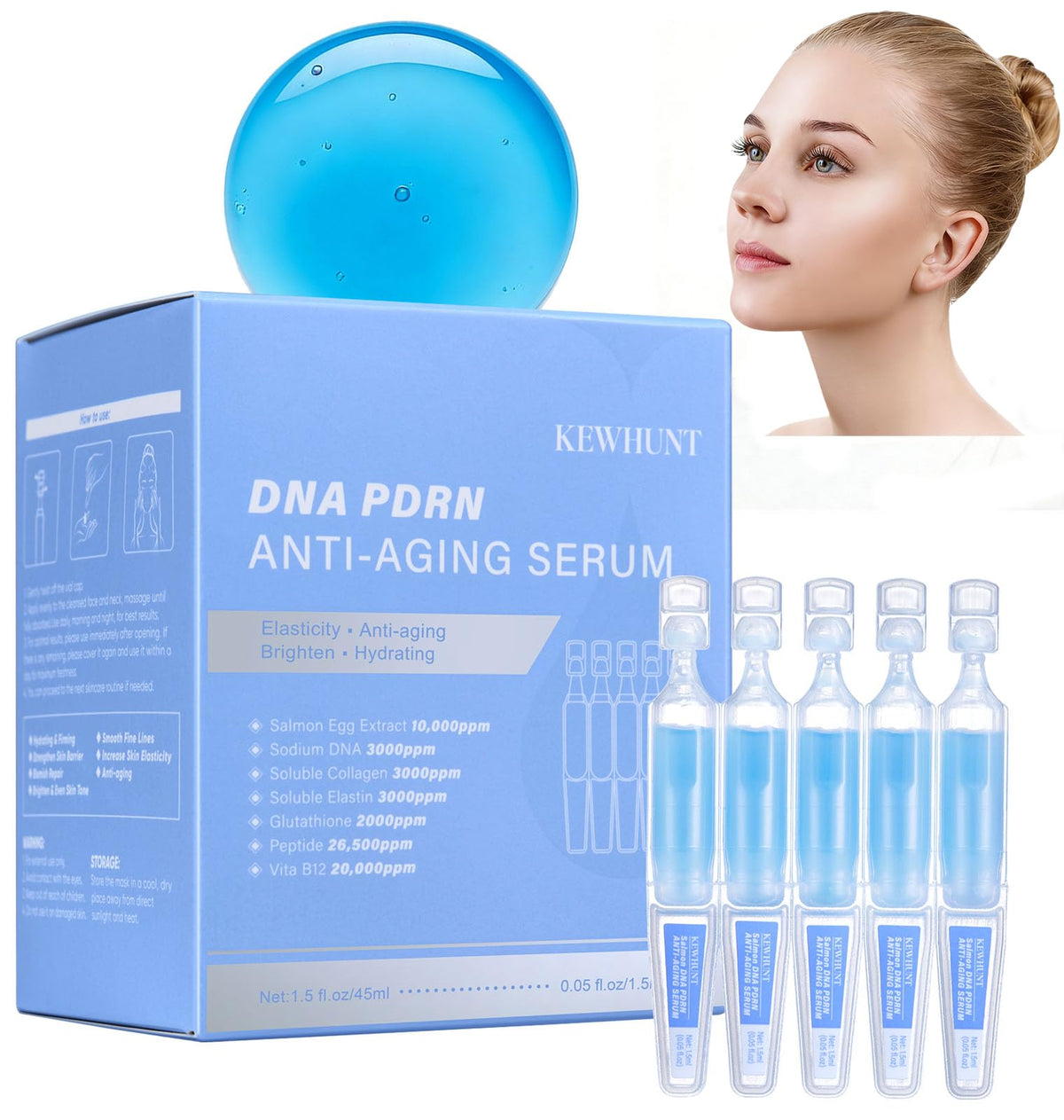 kewhunt front packaging showing boxed ampoules and benefit of sterile freshness