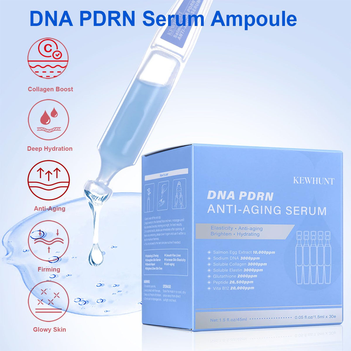 kewhunt ingredient label detail showing collagen and PDRN concentrations