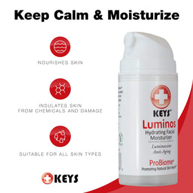 Keys Luminos pump and label detail highlighting ingredients and safe formulation