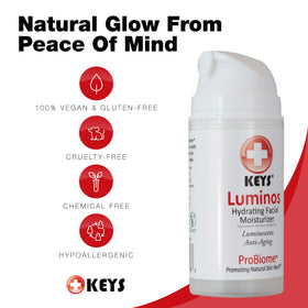 Keys Luminos on a studio makeup table showing professional camera-ready benefit