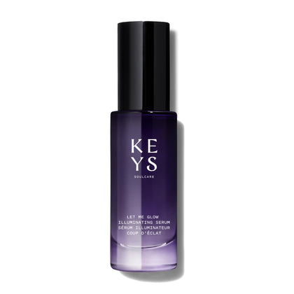 Keys Soulcare front bottle of Let Me Glow showing packaging and glow benefit