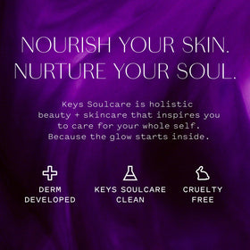 Keys Soulcare on a bathroom vanity styled for a calm routine and self-care benefit