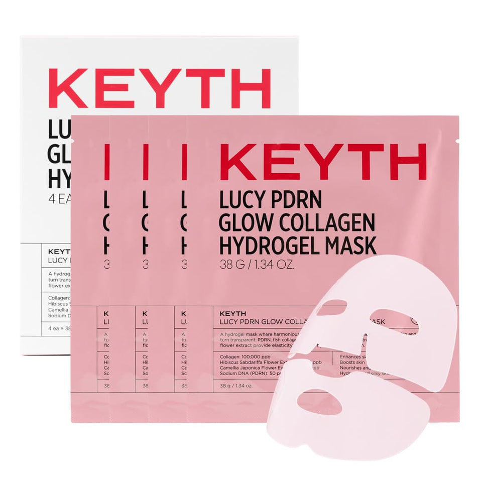 KEYTH front packaging showing 4 hydrogel mask sachets and benefits