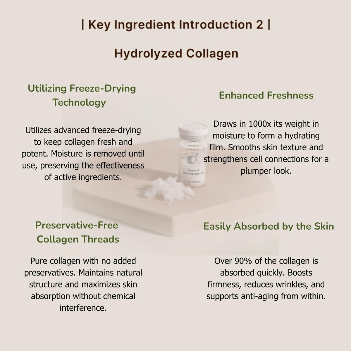 ki cosmetics ingredient flatlay displaying exosome PDRN peptide synergy