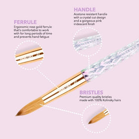 KIARA SKY brush in use sculpting an acrylic extension for accurate, smooth strokes