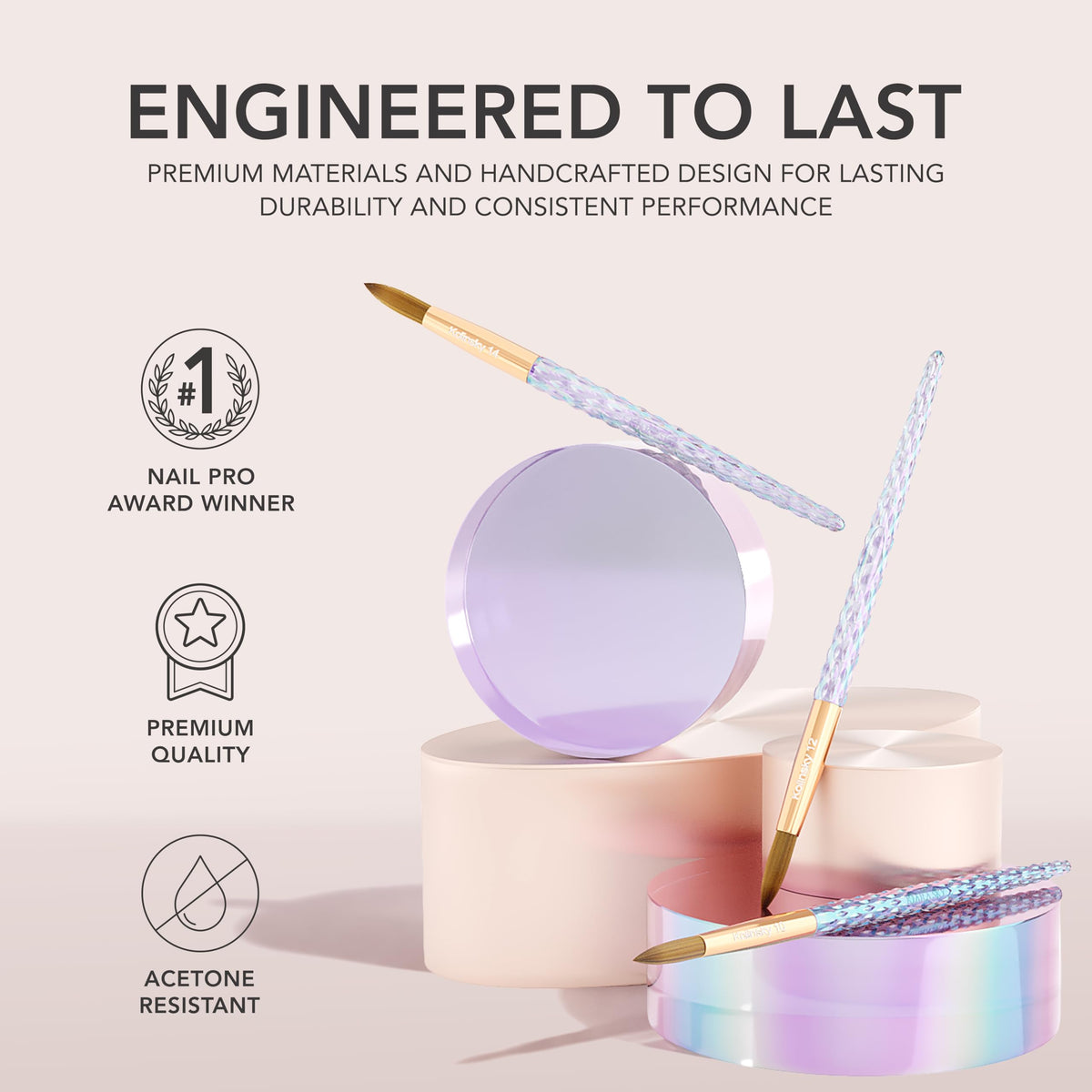 Kiara Sky brush in use sculpting acrylic nail to demonstrate smooth bead flow