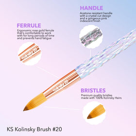 Kiara Sky iridescent handle detail highlighting acetone-resistant finish and ergonomic balance
