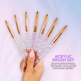 Kiara Sky brush on salon workstation with acrylic supplies, suggesting professional durability
