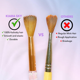 Kiara Sky brush next to a natural nail for scale, illustrating ideal #8 size for small nail beds