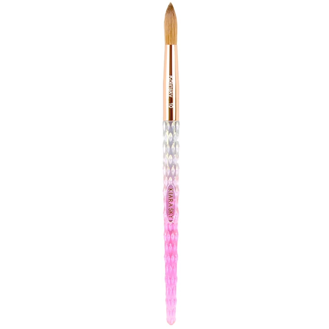 Kiara Sky brush front view showing pink crystal handle and balanced shape benefit precision