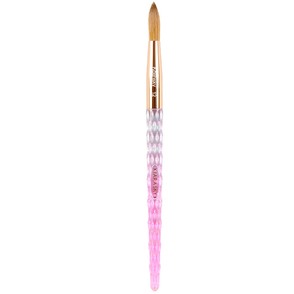 Kiara Sky brush front view showing pink handle and sable bristles for salon precision