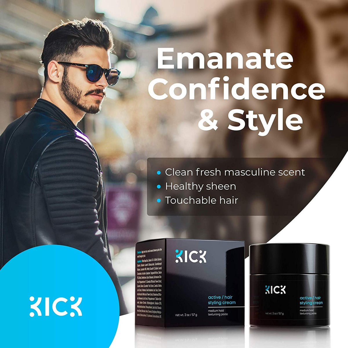 Kick application fingers to hair demonstrating easy spread and flexible hold