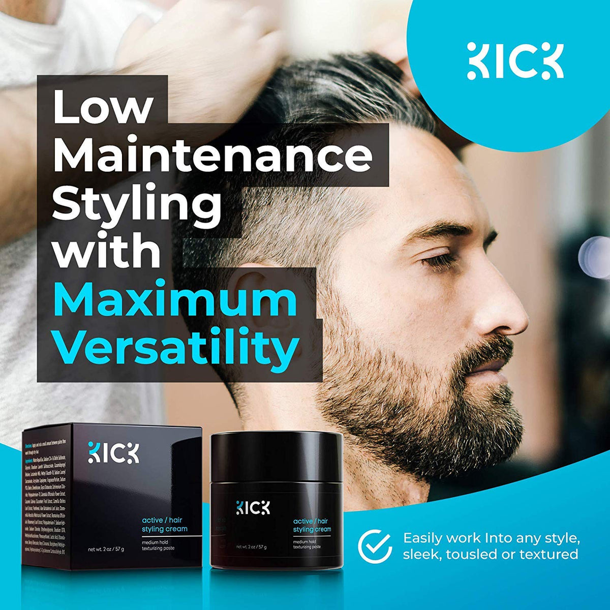 Kick label nutrition and claims close-up proving paraben-free and non-greasy benefits