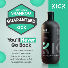 Kick shampoo on bathroom shelf in lifestyle setting for freshness