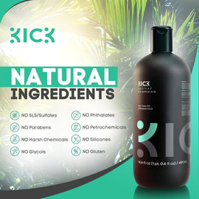 Kick shampoo pour texture showing lightweight lather and cleansing
