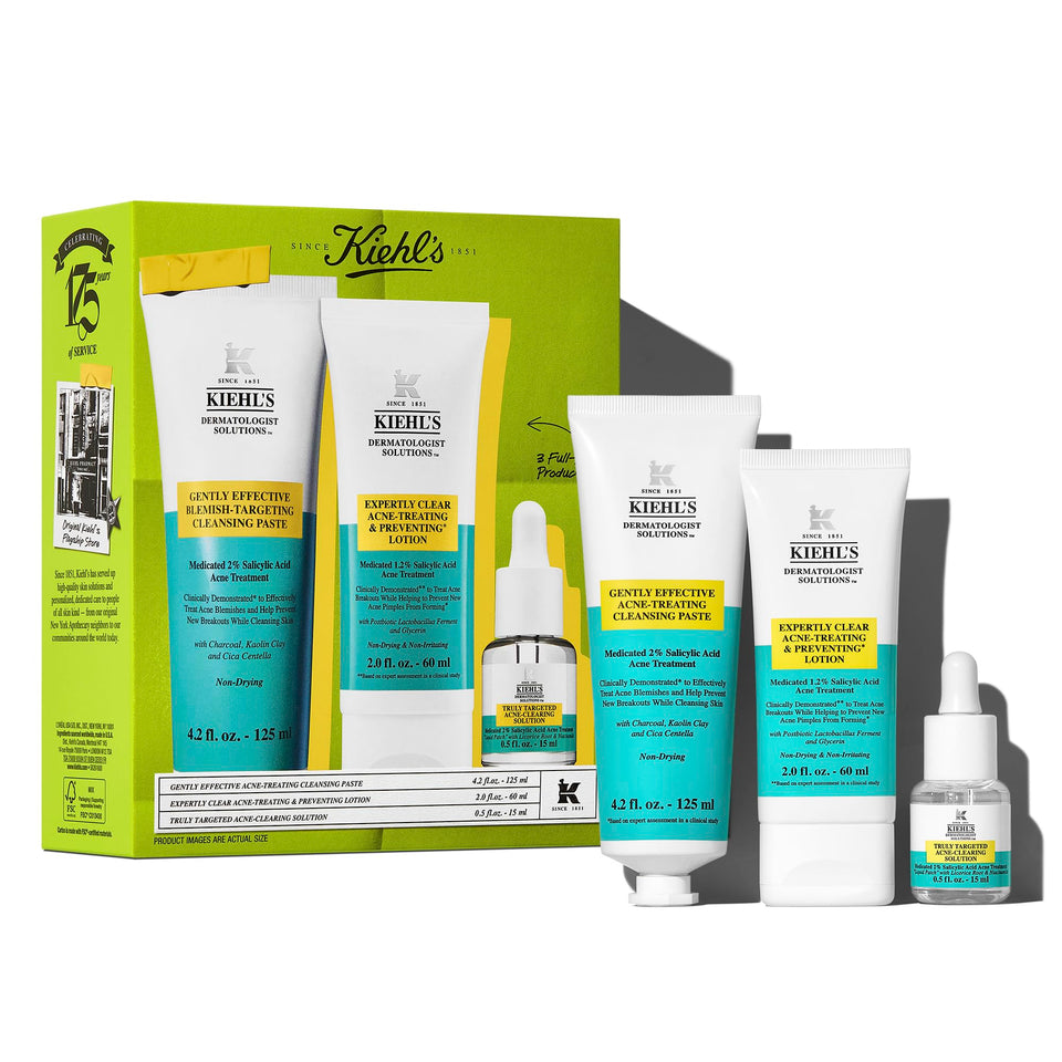 Kiehl's acne set front packaging showing full three-piece value kit