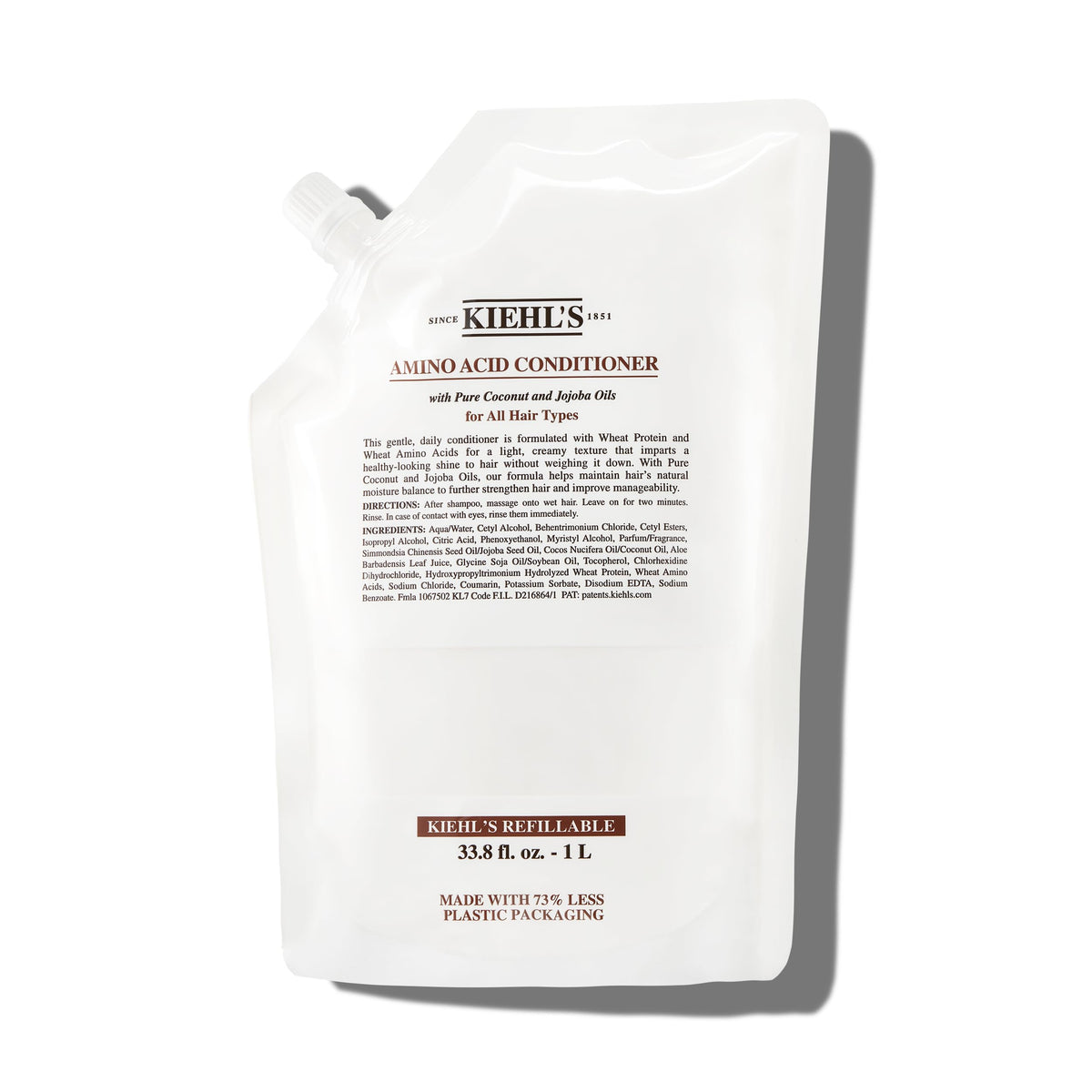 Kiehl's conditioner front packaging shows 1 L refill for value and durability