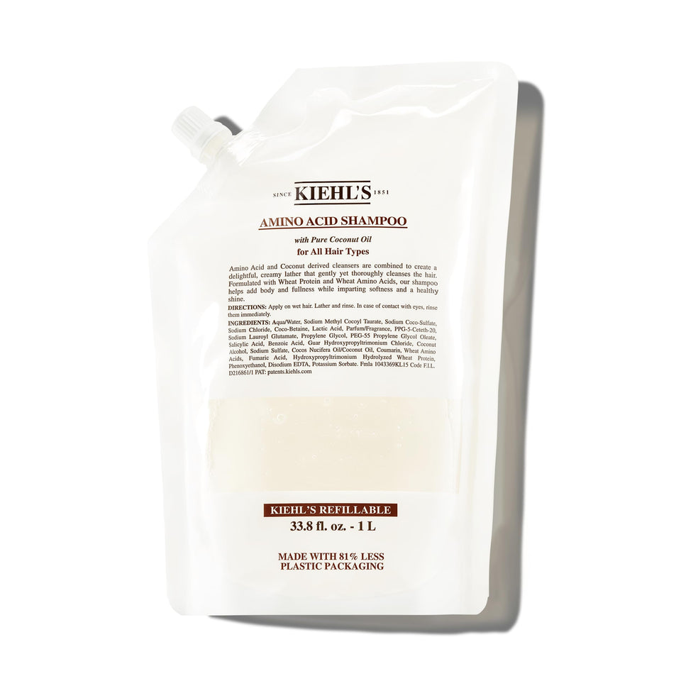 Kiehl's front bottle showing label and easy-pour refill benefit