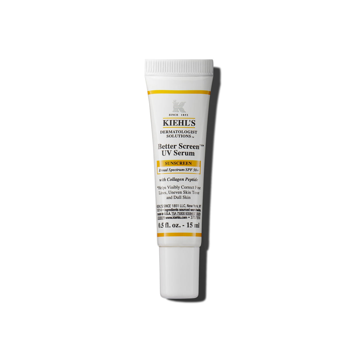Kiehl's front packaging showing SPF 50 sunscreen serum, convenient protection