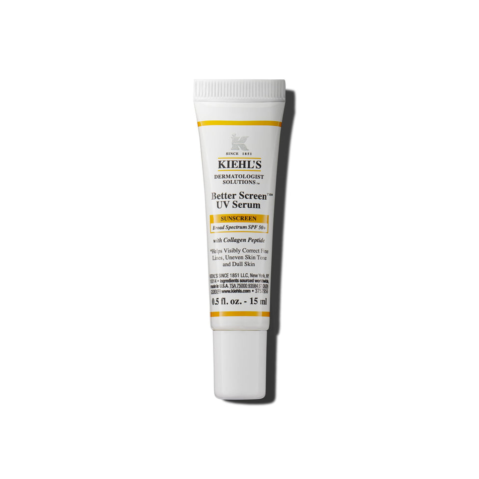 Kiehl's front packaging showing SPF 50 sunscreen serum, convenient protection