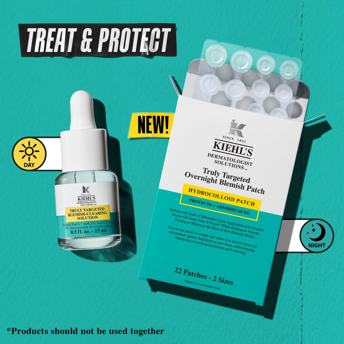 Kiehl's box open with patches flatlay showing how to select and apply