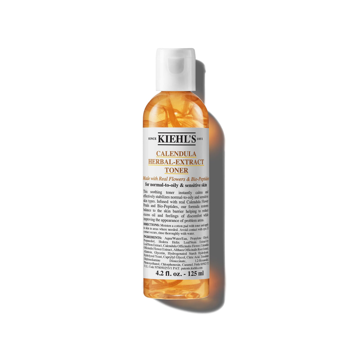 Kiehl's bottle front packaging showing calming calendula and benefits