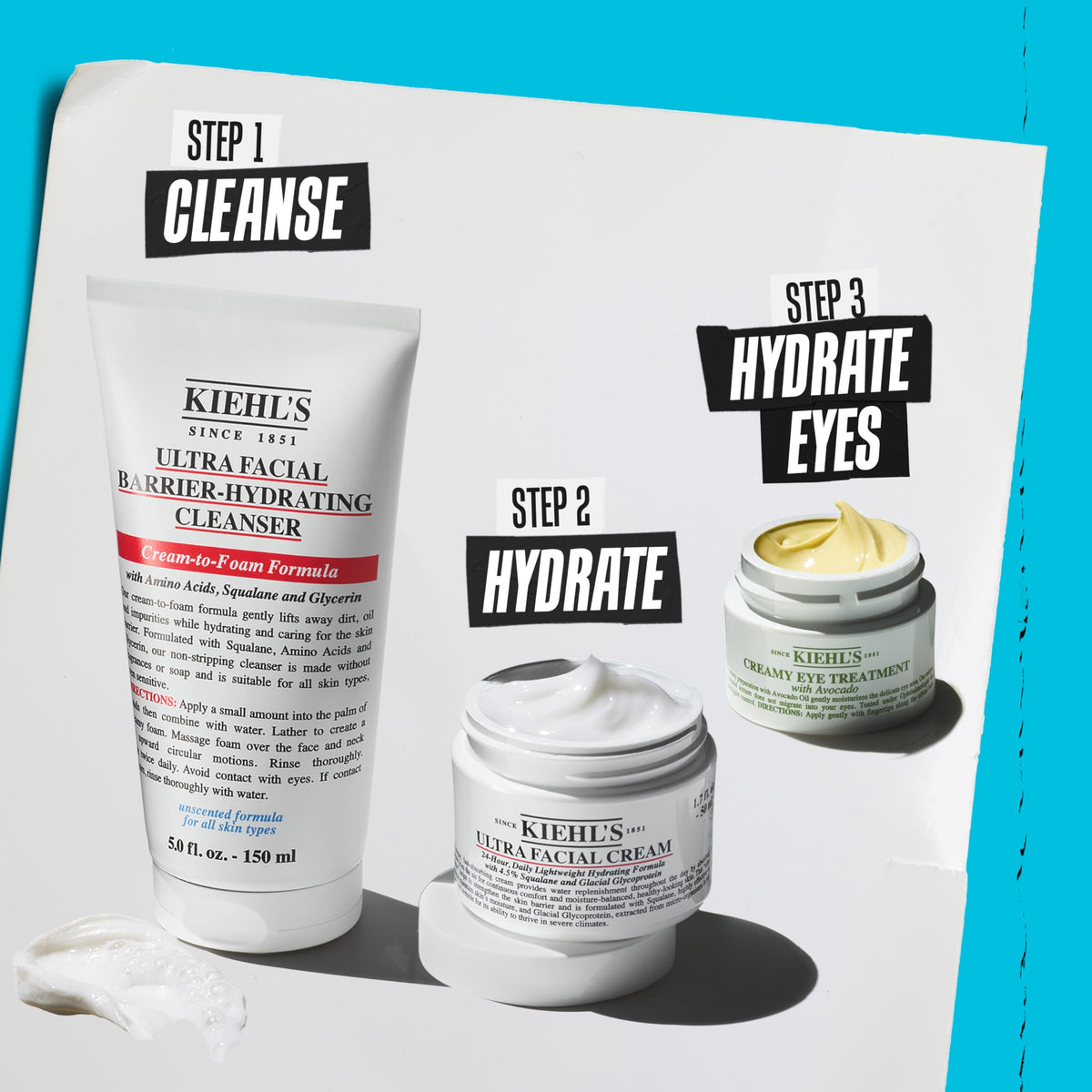 Kiehl's product label highlighting soap-free and no fragrance
