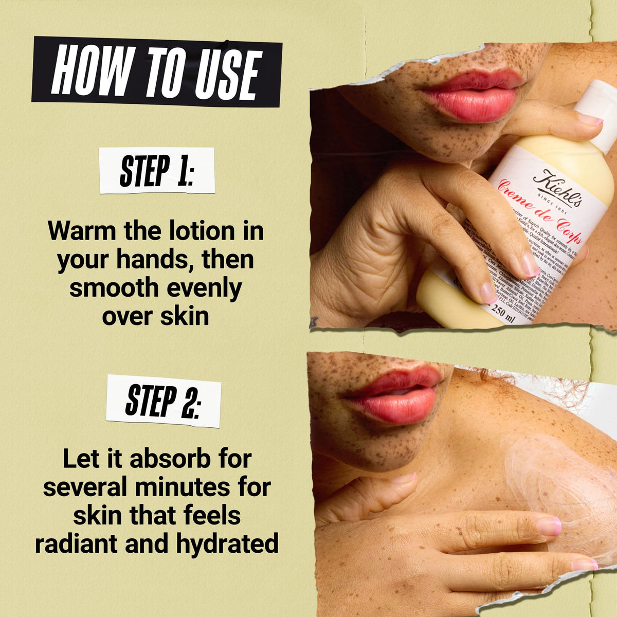 Kiehl's lotion being smoothed onto arm demonstrating fast absorption benefit