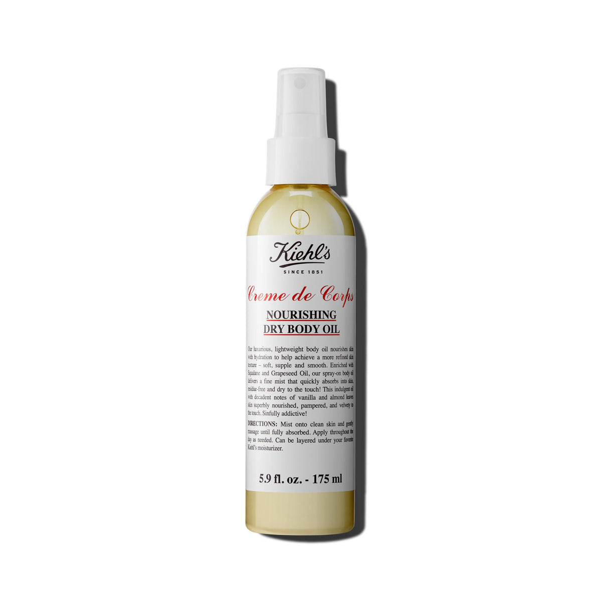 Kiehl's dry body oil front packaging shows bottle and label for easy identification and benefit