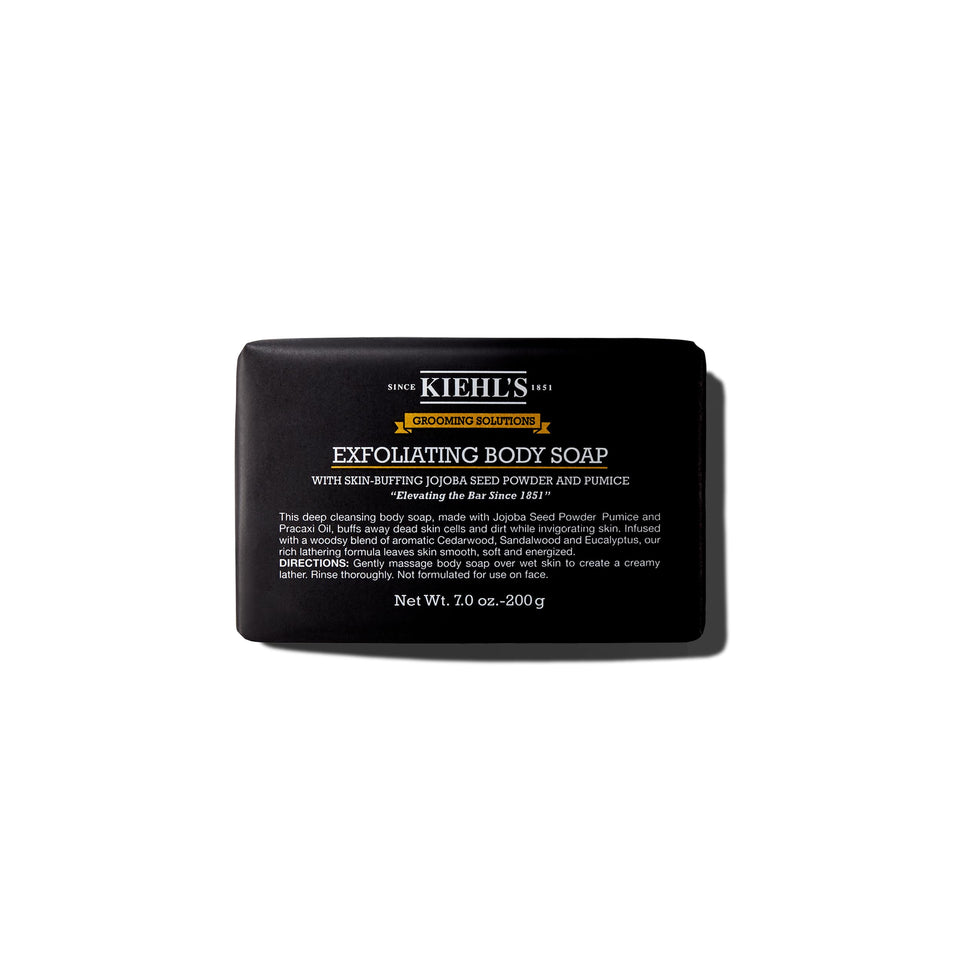 Kiehl's front packaging of exfoliating body bar showing label and 7 oz size, clear product identity