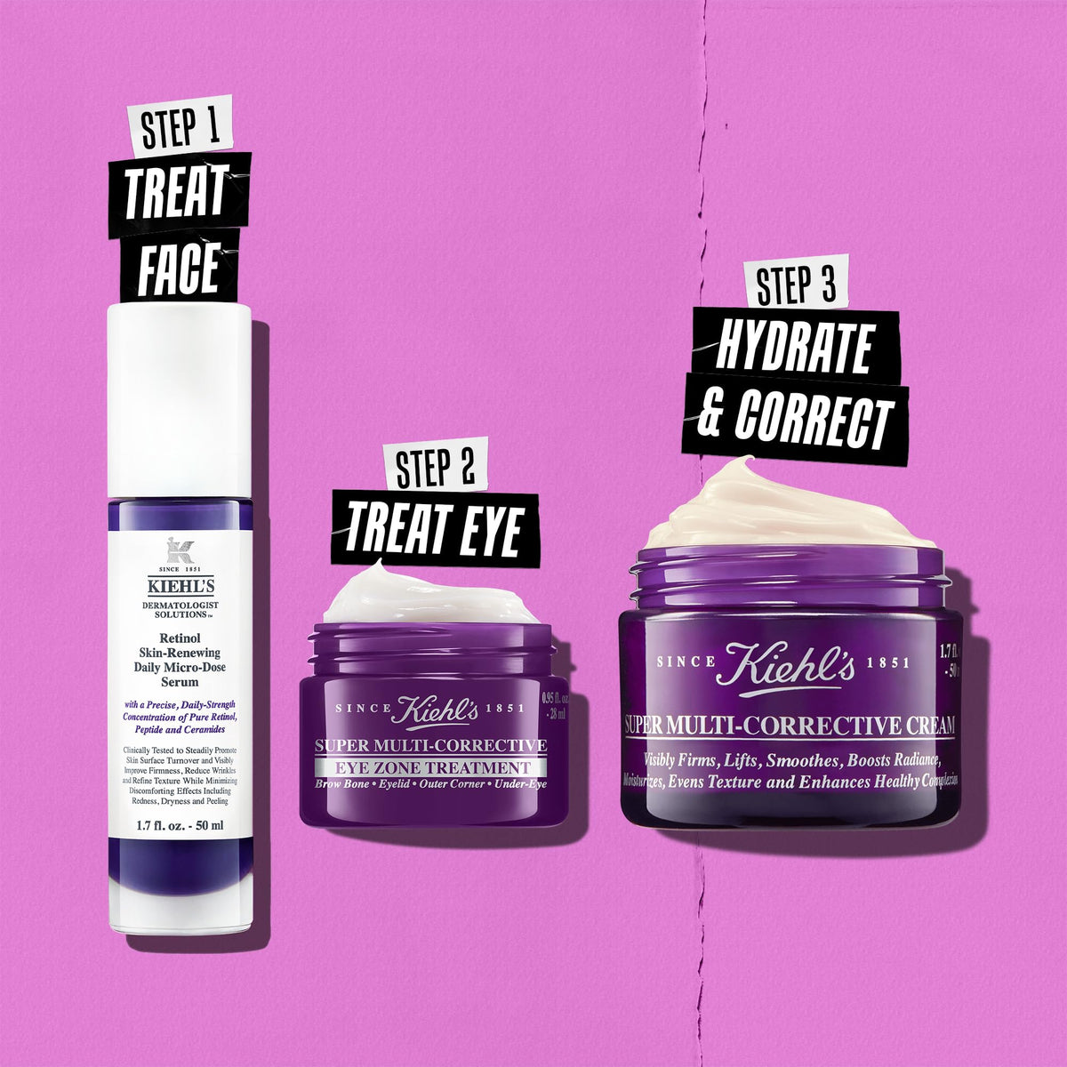 Kiehl's on a bathroom vanity suggesting daily routine and convenience
