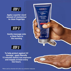 Kiehl's facial fuel on bathroom vanity illustrating morning routine convenience