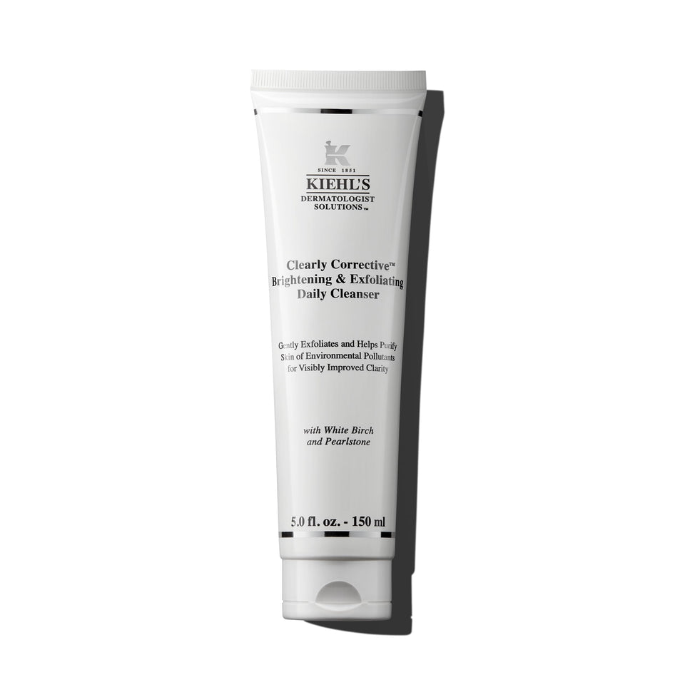 Kiehl's front packaging of the brightening cleanser showing label and tube, clarifies skin