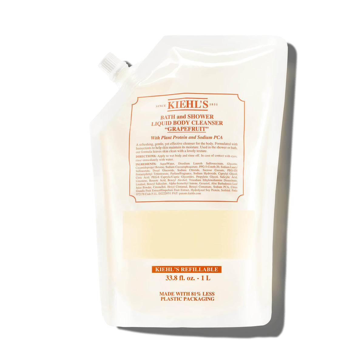 Kiehl's front bottle shot showing grapefruit cleanser benefits