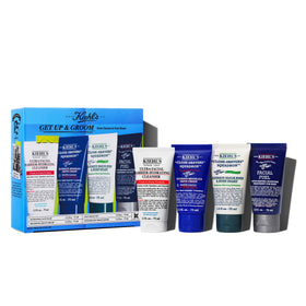 Kiehl's grooming kit front packaging showing four essential products and gift-ready presentation