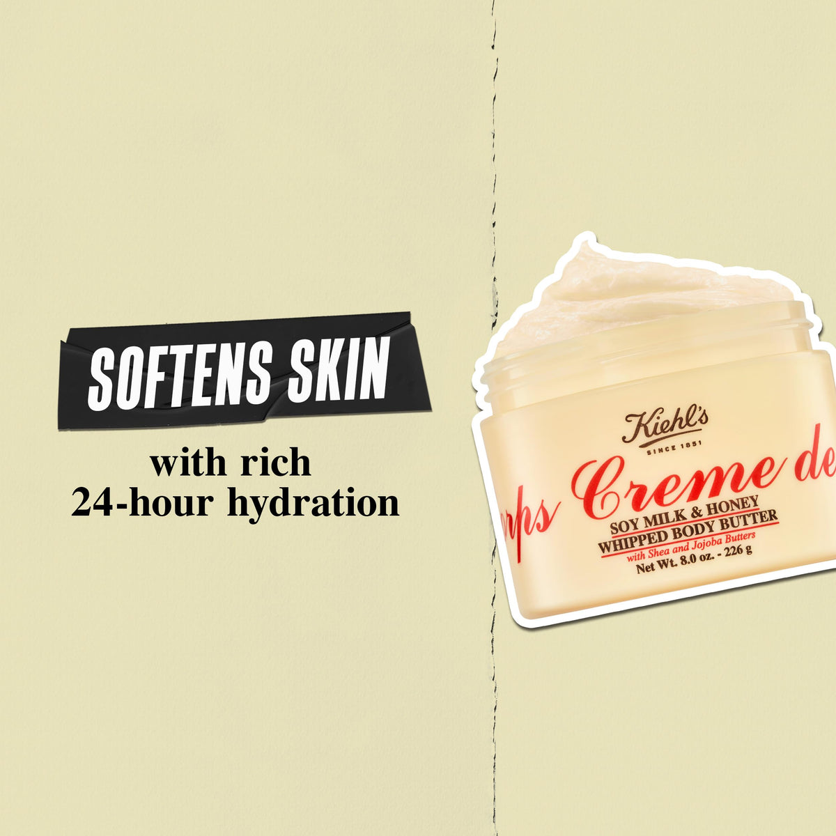 Kiehl's ingredient display with shea butter and oils illustrating nourishing blend