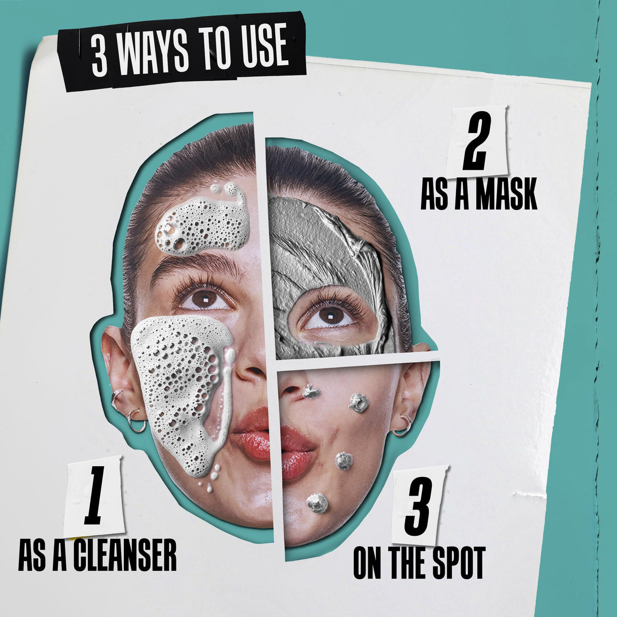 Kiehl's kaolin clay and charcoal ingredients displayed to show oil-absorption benefit