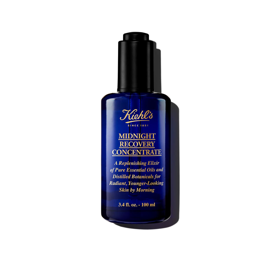 Kiehl's front bottle shot showing sleek packaging and product benefit