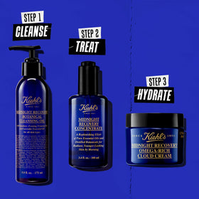 Kiehl's bottle beside a nighttime vanity suggesting evening routine benefit
