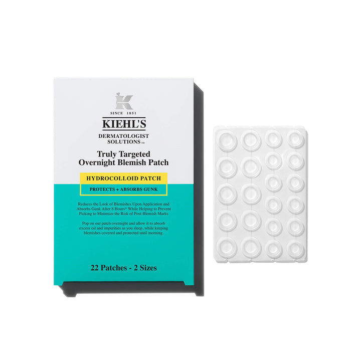 Kiehl's front packaging showing 22-count overnight pimple patches and benefits