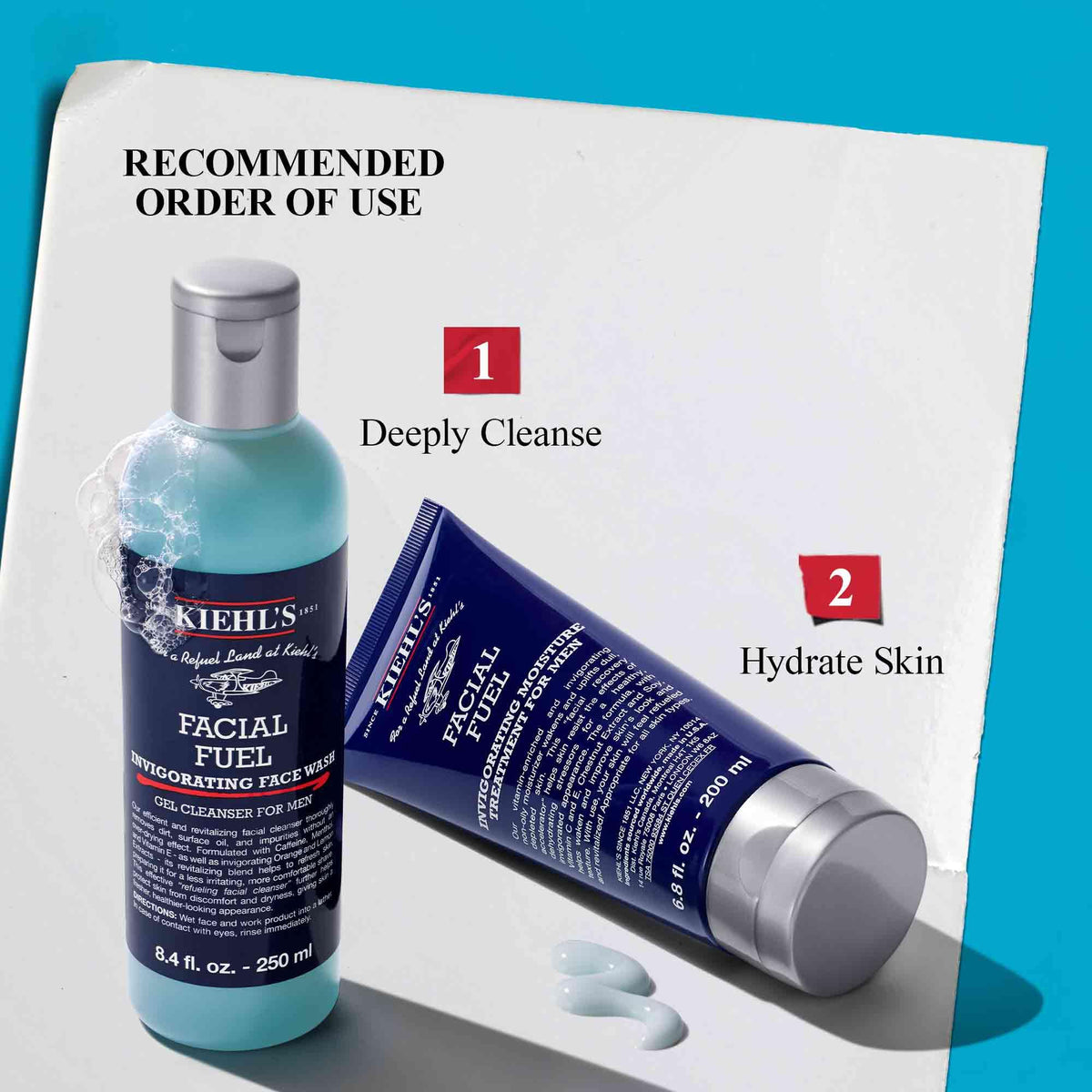 Kiehl's products in hand for size comparison and easy travel benefit
