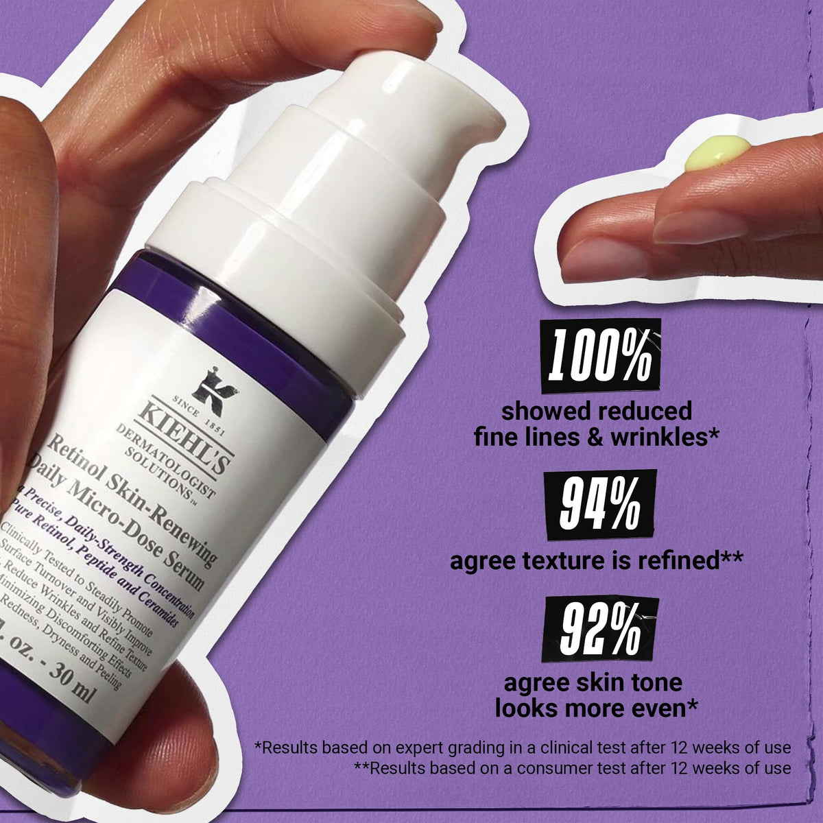 Kiehl's serum texture close-up showing lightweight absorbent formula benefit