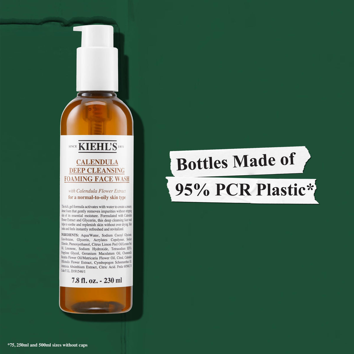 Kiehl's bottle beside everyday objects illustrating product size