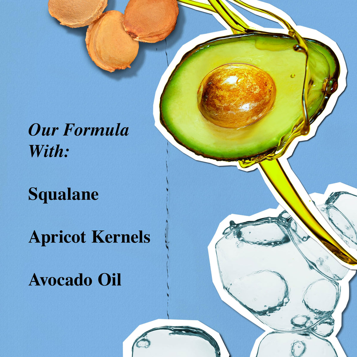 Kiehl's ingredient display with squalane and avocado oil showing nourishing benefits
