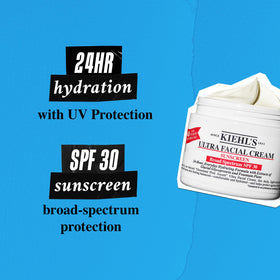 Kiehl's ingredient display with Fountain Plant and Glacial Glycoprotein benefits