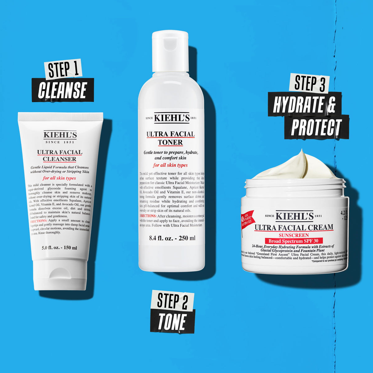 Kiehl's packaging detail highlighting reduced plastic for sustainability